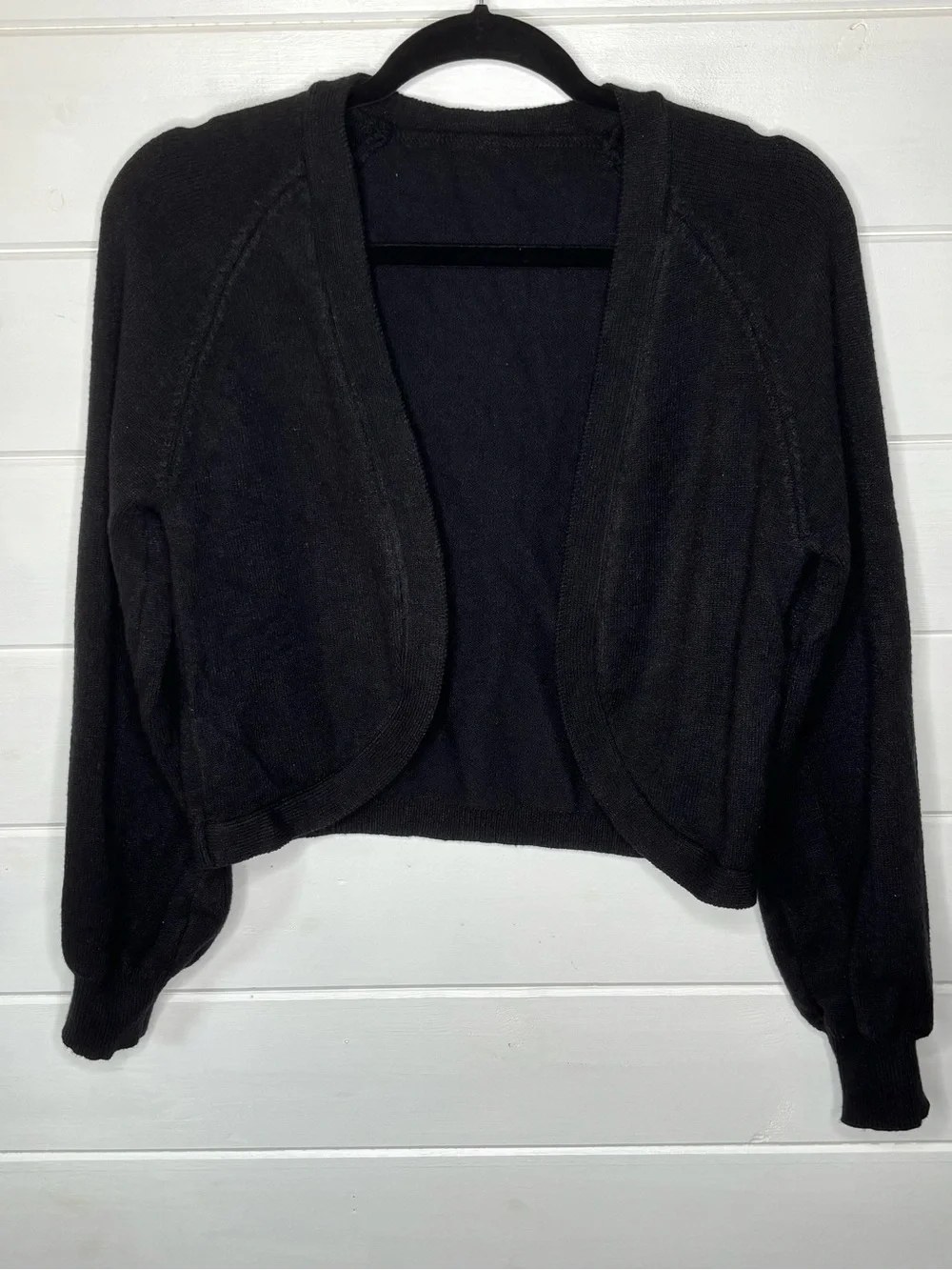 Zaful Black Cropped Open Front Knit Bolero Cardigan Sweater Size XL Heavyweight